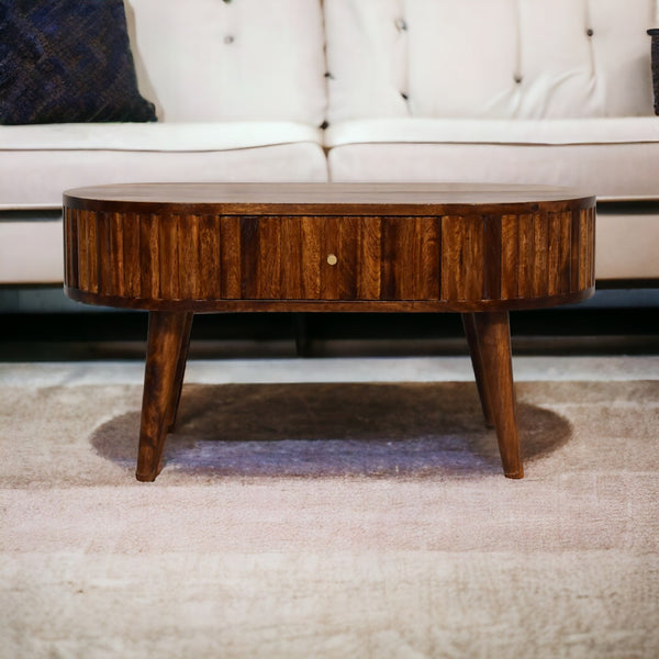 English Elm Stripe Chestnut Solid Wood Coffee Table with 2 Drawers, Nordic Legs, Timeless Elegant Design for Living Room Decor B182P166645