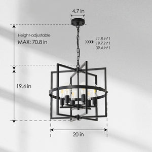 English Elm 6-light Matte Black Tiered Lantern Chandelier Industrial Farmhouse Foyer Pendant W5008P464229