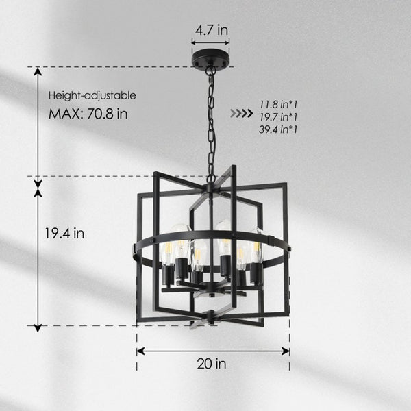 English Elm 6-light Matte Black Tiered Lantern Chandelier Industrial Farmhouse Foyer Pendant W5008P464229