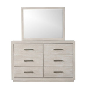 English Elm Dresser with Beveled Mirror Six Drawer Solid Acacia Light Gray Transitional Bedroom B2741S00859
