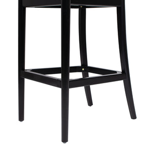 English Elm Jennifer Taylor Home - Panama 30.5" Curved Back Cane Rattan Bar Stool with Oak Frame, Boucle Upholstery & Brass Footrest Black B2719P238386
