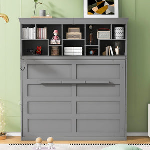 English Elm Queen Murphy Wall Bed Cabinet with Integrated Shelves Usb Charging Space Saving Design Gray LP006668AAE-1