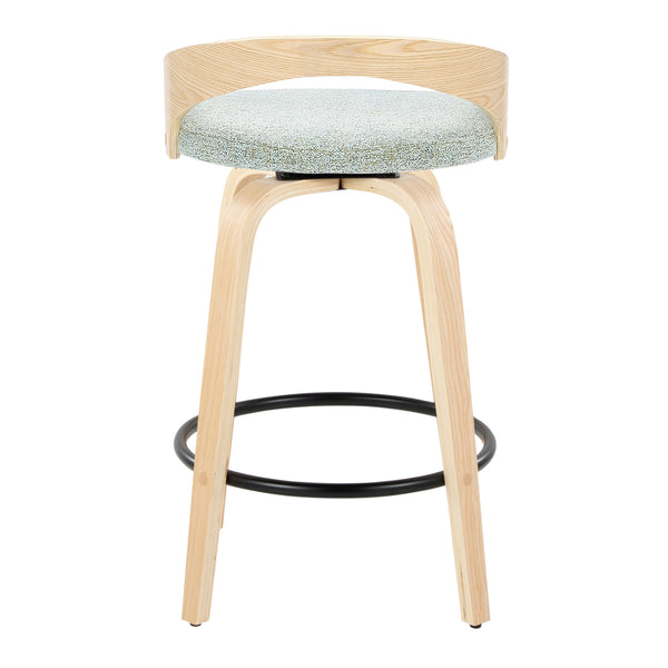 English Elm Grotto 26" Mid-Century Counter Stool Set of 2 — Swivel Green Upholstery, Wood Legs & Round Black Footrest B202S00310