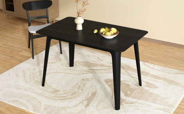 English Elm [video] Mid-century Modern Dining Table Rubberwood Splayed Legs Faux Grain Top Seats Four N759P222557B