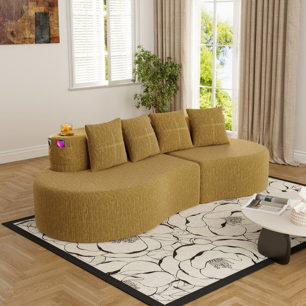 English Elm Modern Half Moon Chenille Sectional Three Seat Curved Sofa for Living Room or Apartment Mustard Yellow W395P435344