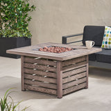 Christopher Knight Home® - Noble House - Elberton Outdoor 50,000 Btu Square Fire Pit, Brown Wood Pattern