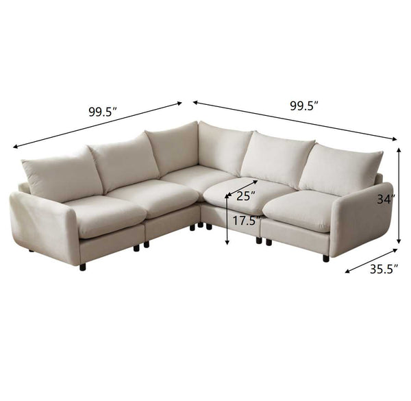 English Elm Christopher Knight Home® - 99 Oversize 5-Piece L-Shaped Modular Sectional Sofa with Solid Eucalyptus Frame, Durable Springs, Reconfigurable Comfort White N773IS00007W