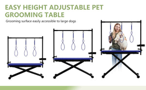 English Elm 47'' Foldable Dog Grooming Table X-lift Adjustable Height Station with Arm Noose Organizer W3587P358751