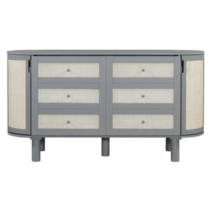 English Elm Full Murphy Bed with Woven Rattan Cabinet Front and Built-in Side Storage Units Gray LP000599AAE