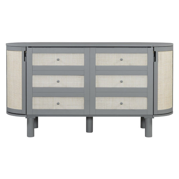 English Elm Full Murphy Bed with Woven Rattan Cabinet Front and Built-in Side Storage Units Gray LP000599AAE