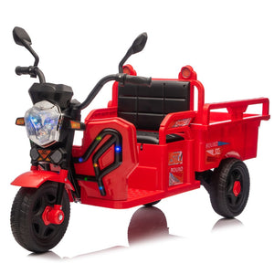 English Elm 12v Kids Electric Cargo Trike with Led Lights Wide Seat Anti-slip Wheels Toddler Ride On Red W1578P336051