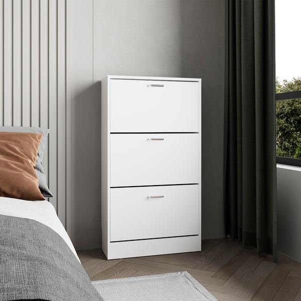 English Elm Inola Slim Pull-Down Shoe Rack Cabinet — White MDF Vertical Storage for 18 Pairs, Modern Entryway Organizer B070P337146