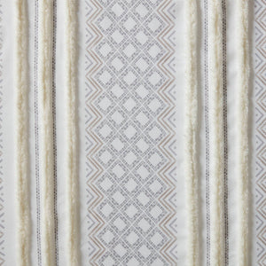 English Elm 2Pk Elegant Tufted Stripe Curtain Panels - White/Taupe, 50X95", Light Filtering & Machine Washable B035P268154