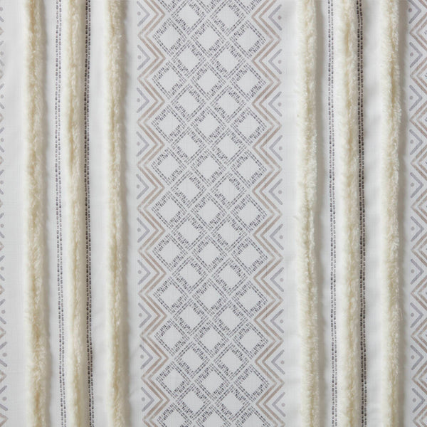 English Elm 2Pk Elegant Tufted Stripe Curtain Panels - White/Taupe, 50X95", Light Filtering & Machine Washable B035P268154