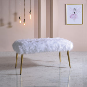 English Elm White Faux Fur And Gold Metal Bench - Modern Glam Accent For Entryway, Bedroom, Or Living Room B062P189115-GIGA