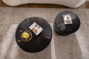 English Elm Set of 2 Fluted Round Nesting Tables Matte Black Solid Wood Living Room Accent W3158P395513