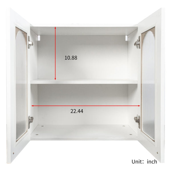 English Elm Wall Mounted Display Cabinet Arched Glass Door Floating Shelves for Kitchen or Bath W331P379951