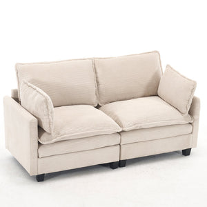 English Elm Modular Sofa Velvet U-Shaped 2-Seat Couch with Deep Seat Foam & Pocket Spring, 2 Pillows, Durable Frame Beige W2705P268480