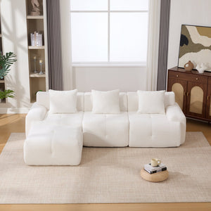 English Elm 104.3" Oversized 4-Piece L-Shaped Tufted Modular Sectional Sofa with Deep Seats, Ottoman & 3 Pillows Ivory W3118S00019