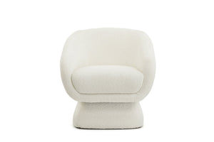 English Elm White Boucle swivel Chair with Solid Wood Frame — Ergonomic Modern Armchair, Durable Comfort W2664P367722