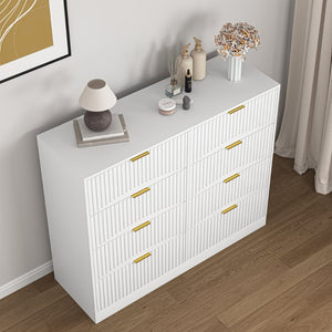 English Elm Modern Six Drawer Chest with Wavy Textured Fronts Sleek Matte Storage for Any Room White W409P307536