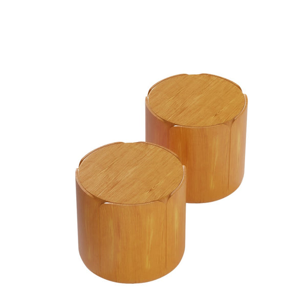 English Elm 19.29"h Round Mgo Outdoor Side Tables Set of 2 Tulip Base Wood Grain Patio Accent Natural W757S00052