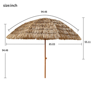 English Elm 8'Thatch Tropical Tiki Umbrella with Tilt Quick-Open, 8ft Raffia Palapa Shade for Patio Beach W2516P180015