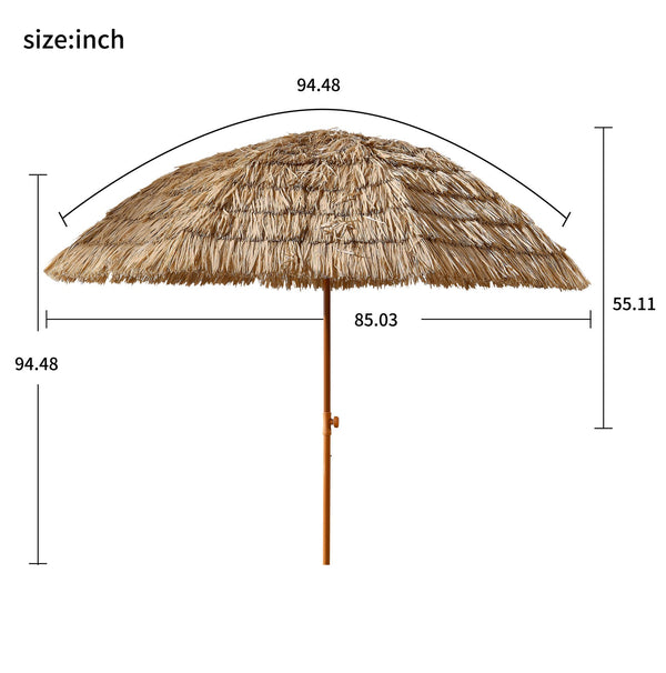 English Elm 8'Thatch Tropical Tiki Umbrella with Tilt Quick-Open, 8ft Raffia Palapa Shade for Patio Beach W2516P180015
