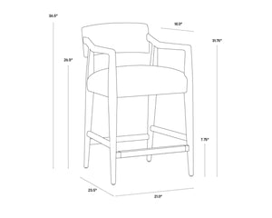 Sunpan KEAGAN Counter Stool - Elegant Mid-Century Design in Charcoal Leather for Your Dining Space Comfort Brown 110560