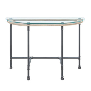 English Elm Brantley Industrial Pipe Frame Sofa Table with Tempered Glass Top for Living Rooms B2726P448754