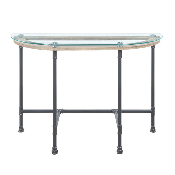 English Elm Brantley Industrial Pipe Frame Sofa Table with Tempered Glass Top for Living Rooms B2726P448754