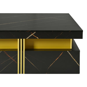 English Elm Modern Black Gold Square Storage Coffee Table with 4 Drawers, MDF Pedestal, Luxe Accent & 800lb Top Capacity CH306808AAB