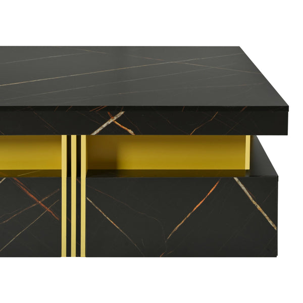 English Elm Modern Black Gold Square Storage Coffee Table with 4 Drawers, MDF Pedestal, Luxe Accent & 800lb Top Capacity CH306808AAB