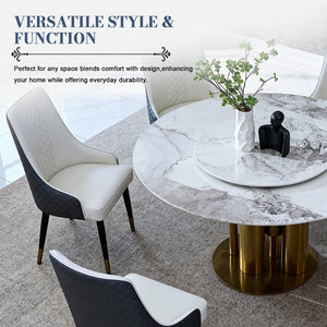 English Elm 59" Round Sintered Stone Dining Table with Lazy Susan Seats 6 Modern Minimalist W2699S00098
