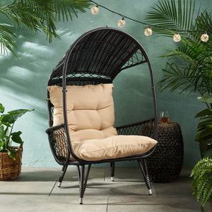 English Elm Christopher Knight Home® - MALIA Wicker Standing Basket Chair with Water-Resistant Cushion, Iron Frame, Handcrafted Outdoor Cozy Retreat Brown 68018.00BTN