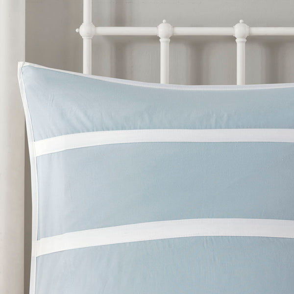 JLA Home Harbor House Blue - Euro Crystal Beach 26x26 Cotton Euro Sham with Embroidered White Stripes, Grey Trim, Coastal Chic Decor HH11-705