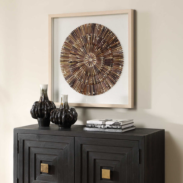 Uttermost Tiger Sea Urchin Handcrafted Coastal Wall Art Pine Frame Linen Accent
