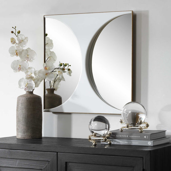 Uttermost Sculptural Mirrored Wall Art White Painted Panel for Modern Living Spaces