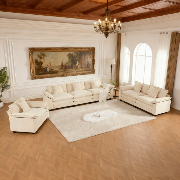 English Elm Wider Armrest 3-Seater Modular Sofa, Breathable Beige Chenille, Ergonomic Comfort For Any Space W1143S00041-GIGA