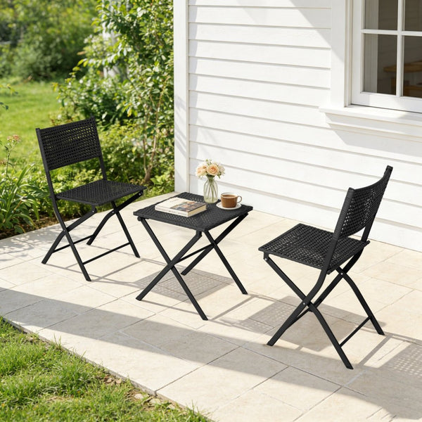 English Elm Patio Folding Bistro Set with E-coated Steel Frame for Balcony Garden Outdoor Dining Black T5880P492161