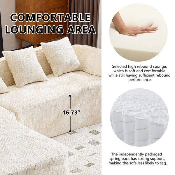 English Elm Beige Chenille L-shaped Sectional Sofa with Chaise Deep Seating and Curved Armrests Beige W3612S00017