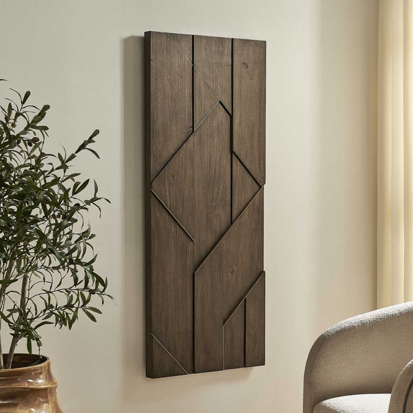 Uttermost Hanoi Acacia Veneer Geometric Mosaic Wall Panel with Brass Inlay Accents