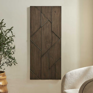 Uttermost Hanoi Acacia Veneer Geometric Mosaic Wall Panel with Brass Inlay Accents