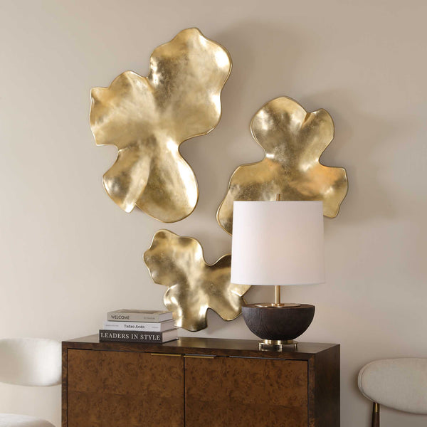 Uttermost Lumina Antique Gold Leaf Resin Sculptural Wall Decor Set of Three