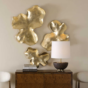 Uttermost Lumina Antique Gold Leaf Resin Sculptural Wall Decor Set of Three