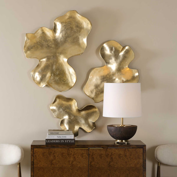 Uttermost Lumina Antique Gold Leaf Resin Sculptural Wall Decor Set of Three