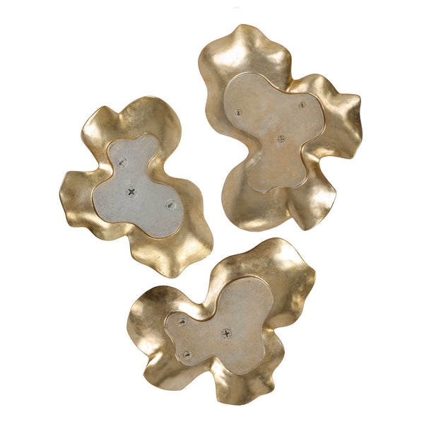 Uttermost Lumina Antique Gold Leaf Resin Sculptural Wall Decor Set of Three
