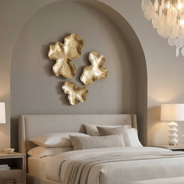 Uttermost Lumina Antique Gold Leaf Resin Sculptural Wall Decor Set of Three