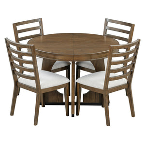 English Elm Trexm Extendable Round Dining Set Oak Veneer Sculptural Base Seats Four to Six Walnut ST000131AAP-2026