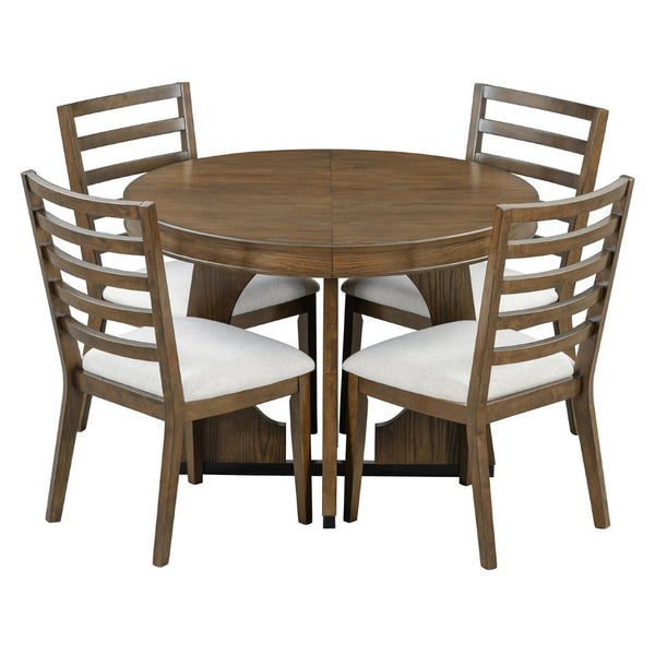 English Elm Trexm Extendable Round Dining Set Oak Veneer Sculptural Base Seats Four to Six Walnut ST000131AAP-2026